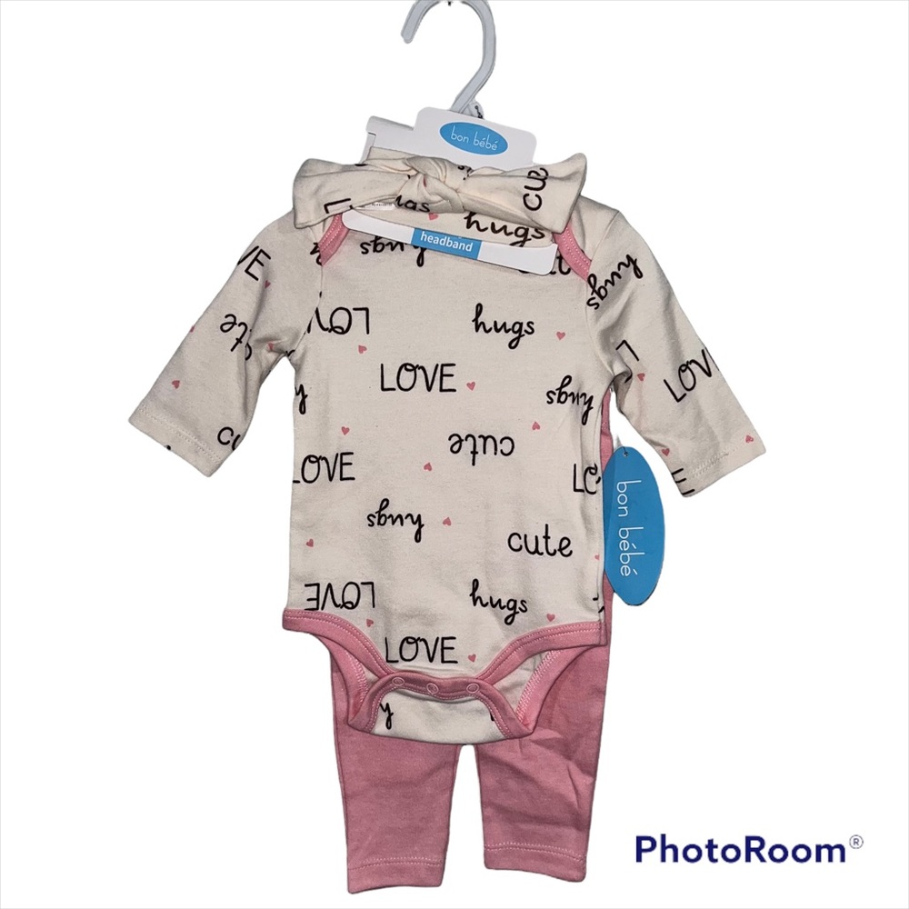 Bon Bebe nwt 0-3 months long sleeve onesie w/pants & headband